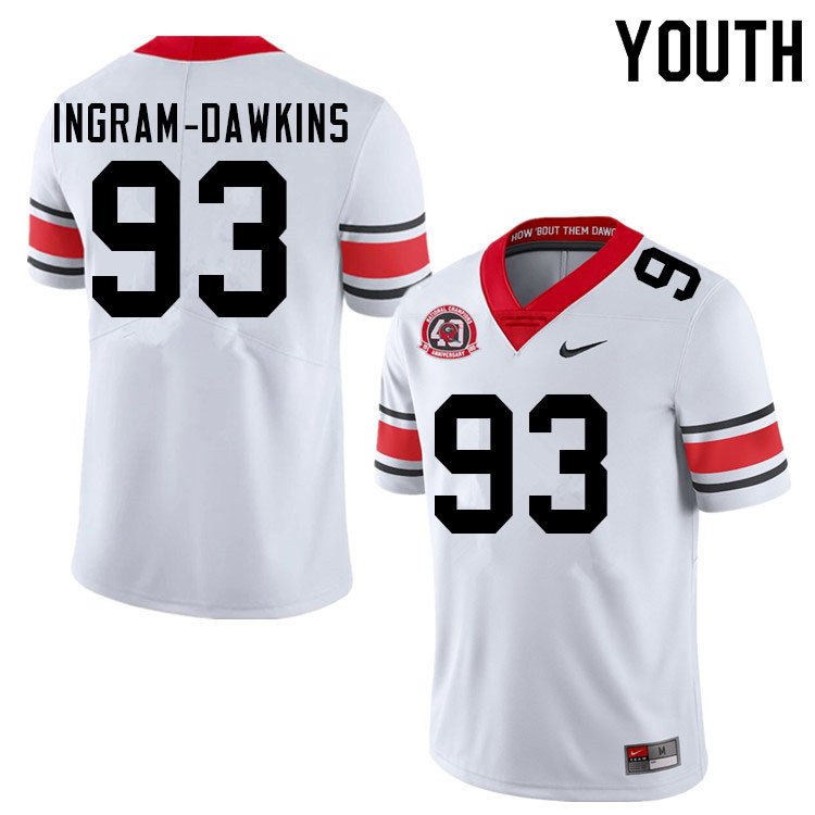 Youth #93 Tyrion Ingram-Dawkins Georgia Bulldogs Nationals Champions 40th Anniversary College Footba